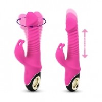 Wiggly Rabbit Vibe, 9 Rabbit Ear Clitoral Vibrating Functions & 5 Thrusting/Wiggling Functions on Shaft, PINK